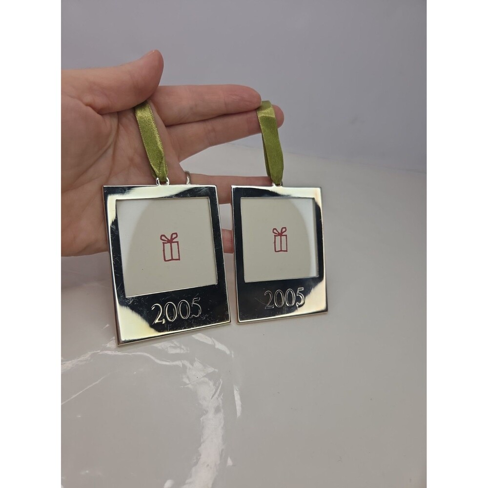 Set Of 2 Pottery Barn silver-plated 2x2 Photo Frame Ornaments Christmas 2005 NEW